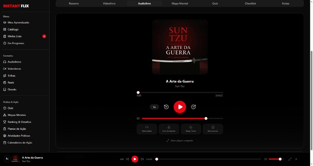 Player de audiolivro do Instantflix